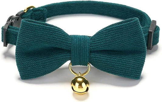 Cotton Breakaway Cat Collar with Bow Tie and Bell, Adjustable Cute Soft Corduroy Kitten Collars for Girl and Boy Cats