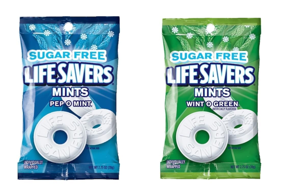 Life Savers Sugar Free Variety Pack - Pack of 2 - One of Each Flavor - Wint O Green and Pep O Mint - Delicious Variety - Perfect for Sharing