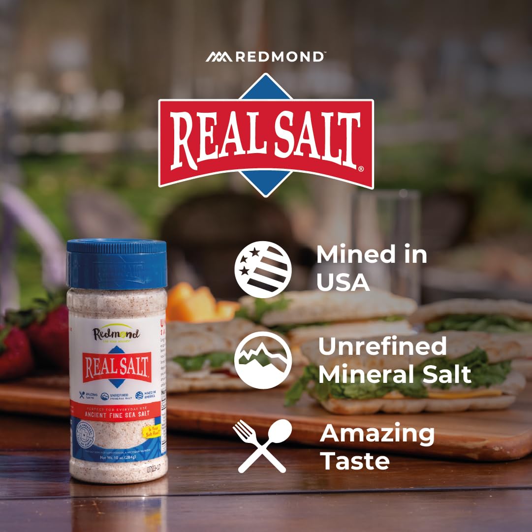 Redmond Real Sea Salt - Natural Unrefined Gluten Free Fine, 10 Ounce Shaker (2 Pack)