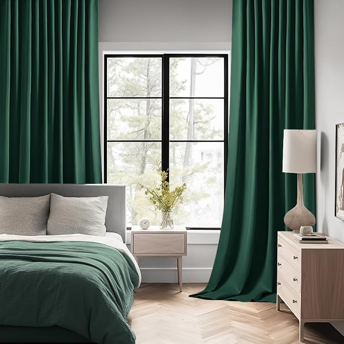 MIULEE Christmas Hunter Green Back Tab Blackout Curtains 90 Inches Long 2