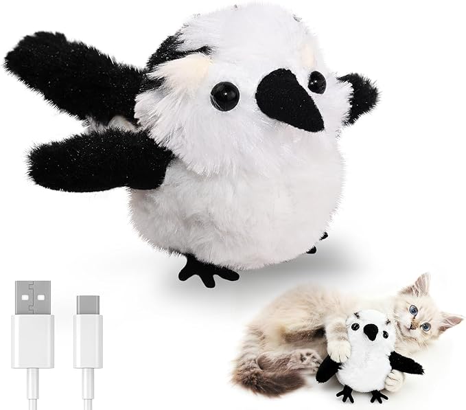 Petbobi Cat Toys Flapping Bird– Interactive Bird Cat Toy with Flapping Wings and Chirping Sounds, USB Rechargeable Motion-Activated Catnip Toy for Indoor Cats & Kittens (Non-Flying)