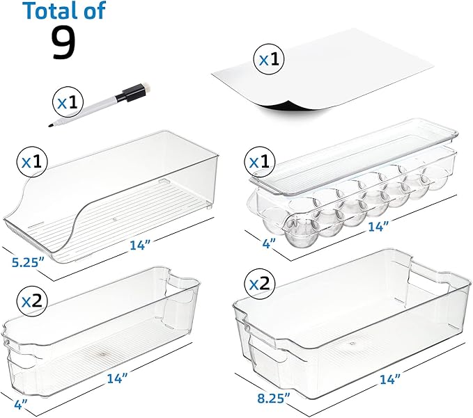 Fridge Organizer - 6 Pieces refrigerator organizer bins - Pantry Organization and Storage for Fridge & Refrigerator- BPA Free Freezer Organizer Bins