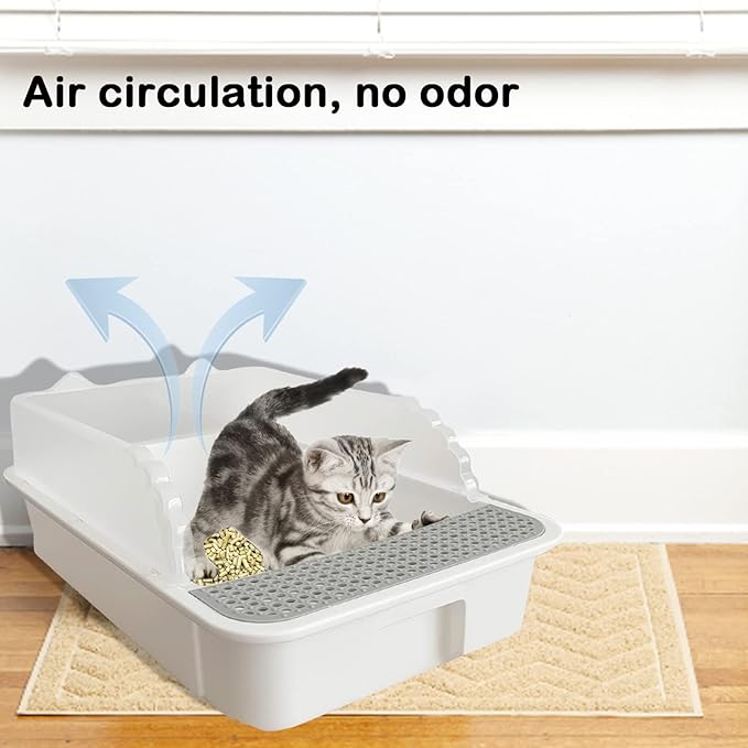 Open Cat Litter Box with High Side,Anti-Splashing Cats Litters Pan,Kitten Toilet with Litter Sifting Scoop,Semi-Enclosed Removable Kittens Litter for Boxes Easy to Clean No Odor