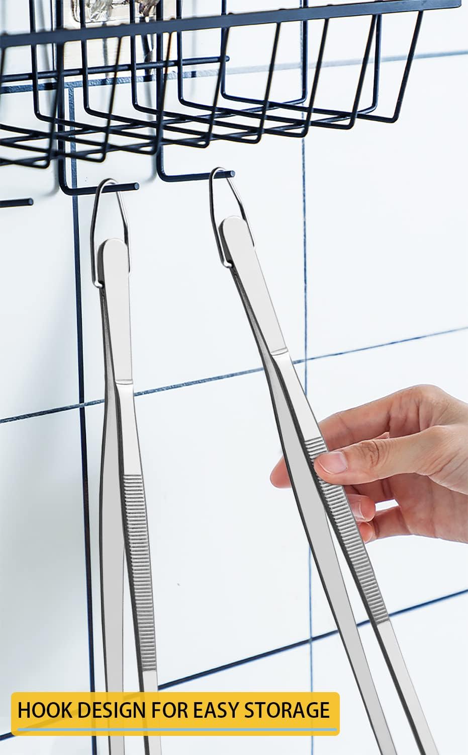 JETKONG 2 Pcs 12-Inch Kitchen Tweezers Fine Tweezer Tongs, Extra-Long Stainless Steel Cooking Tweezers (Silver)