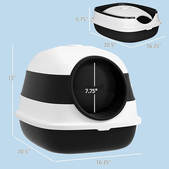 PawHut Cat Litter Box - Covered, High Sides, Air Freshener, Two-Way Entrance, Foldable, Easy Clean, White & Black