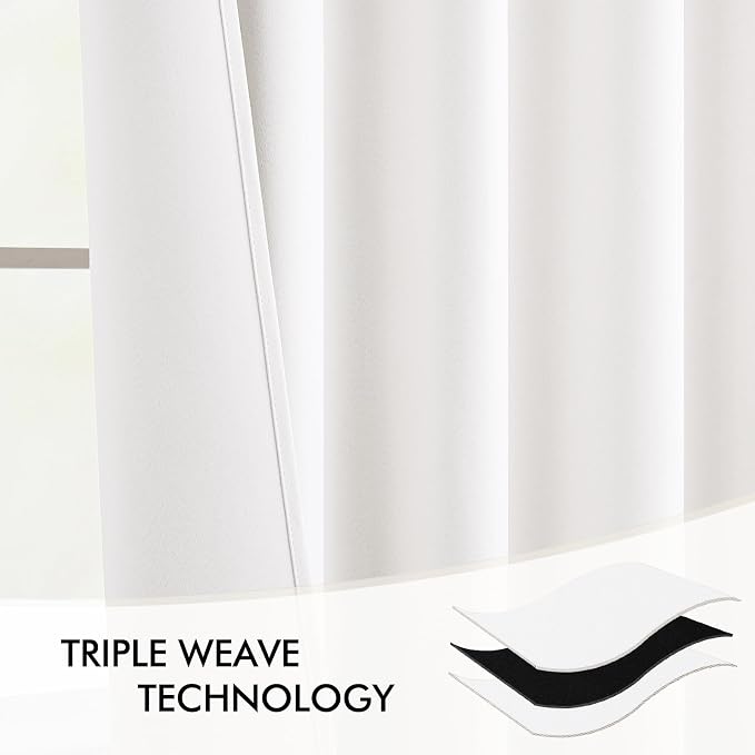 MIULEE Pure White Back Tab Blackout Curtains 108 Inch Long 2 Panels Set
