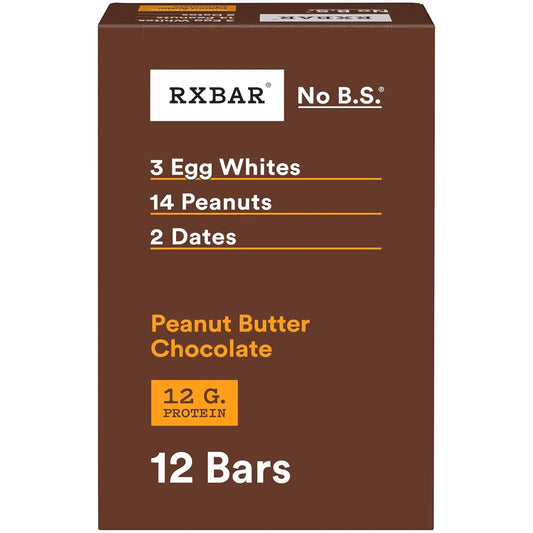RXBAR Protein Bars, Protein Snack, Snack Bars, Peanut Butter Chocolate, 22oz Box (12 Count)