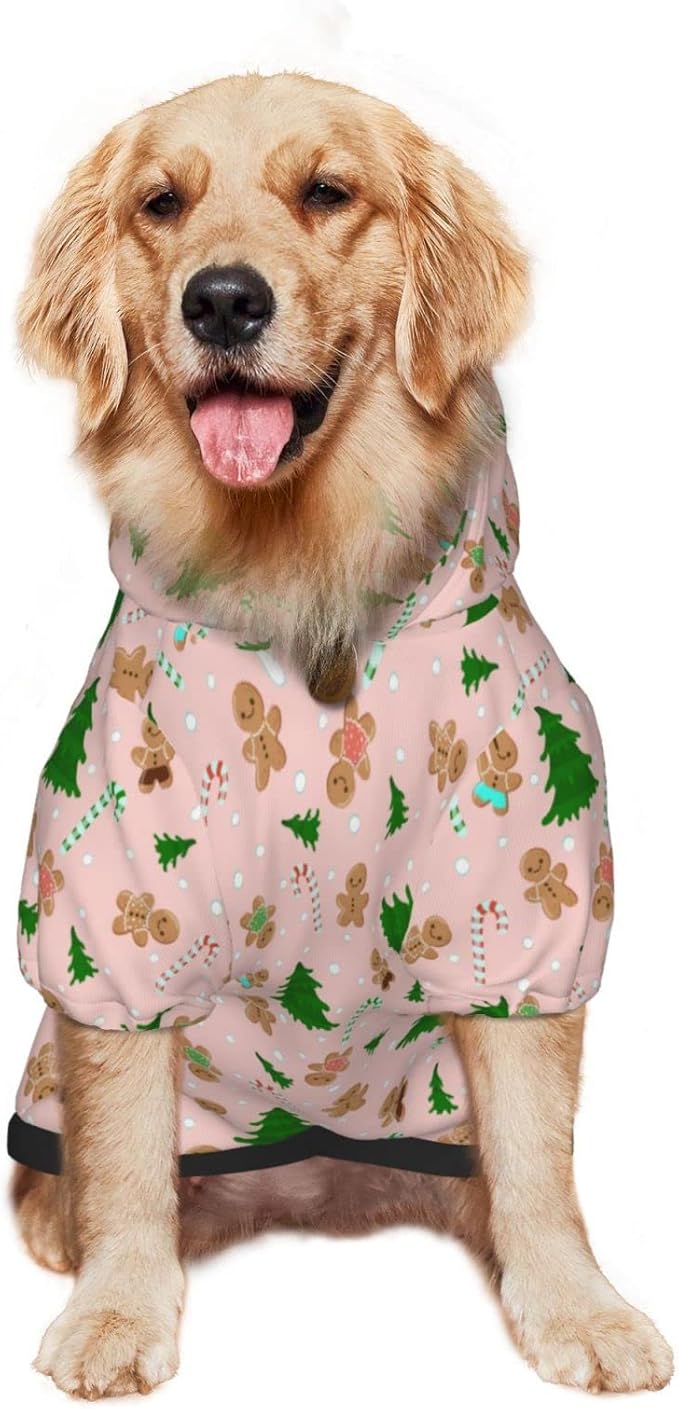 Christmas Gingerbread Men Hoodie,Christmas Cosplay Dog Clothes with Pocket and Hat Winter Clothes Sweaters X-Large