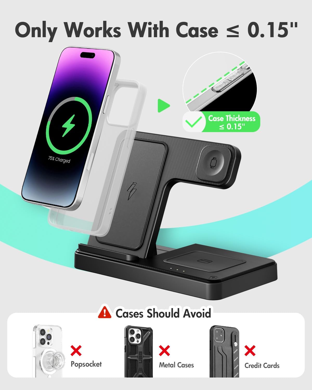 Wireless Charger iPhone Charging Station: 3 in 1 Charger Stand Multiple Devices for Apple - iPhone 17 16e 16 15 14 Pro Max 13 12 11 - Watch 10 9 8 7 6 5 4 3 2 SE and Ultra Series - Airpods 4 3 Pro