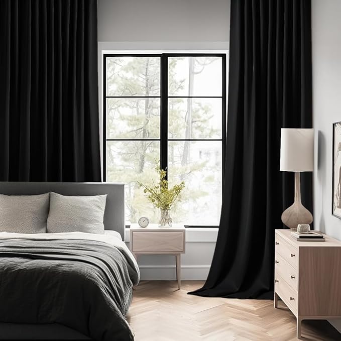 MIULEE Black Back Tab Blackout Curtains 100 Inch Length 2 Panels Set