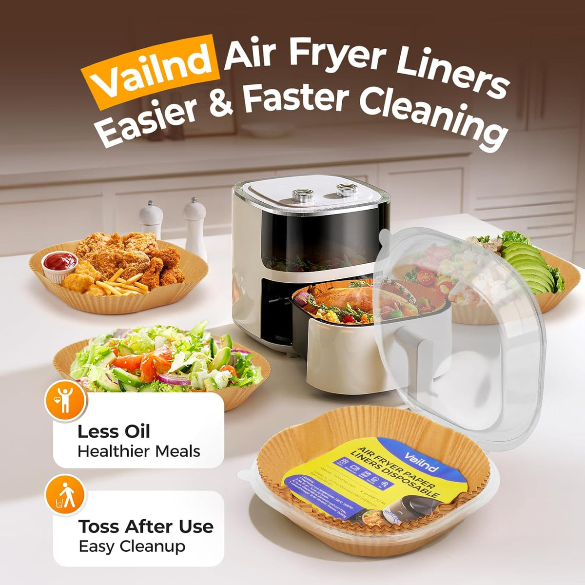 400 Pcs Air Fryer Liners Disposable, 8" Square Heavy-Duty Parchment Paper for 5-8 qt Airfryer Basket, Non-Stick & Grease-Proof Baking Liner for Oven Pan