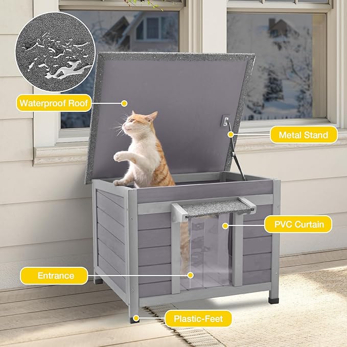 Aivituvin Outdoor Cat House with Insulated Liner Weatherproof Feral Cat Shelter for Winter Outside Kitty Condo