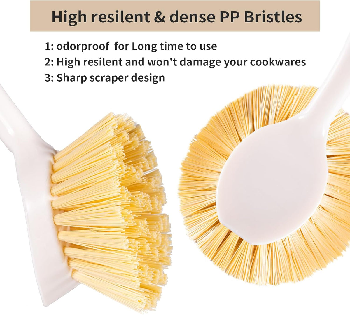 Kitchen Dish & Cast Iron Brush with Scraper, [2 Pack] Skillet Scrub Cleaner with Handle, Kitchen Cleaning Scrubber for Dishes, Pots, Cast Iron Skillet, Non-Stick Frying Pans, Sinks and House Cleaning