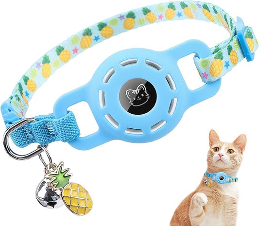 BINGPET AirTag Cat Collar with Bells, Upgraded Safety Elastic Cat Collar with Airtag Holder, Anti-Lost Cat Collars for Girl Boy Cats, Anti-Suffocation Kitty Puppy Collars
