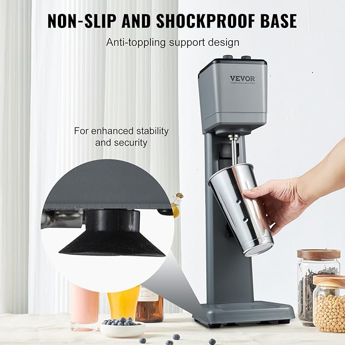 VEVOR Milkshake Machine, 375W Milkshake Maker Mixer, Single Head Drink Mixer Blender Machine, 3-Speed Milkshake Blender with 820ml Stainless Steel Cup for Commercial