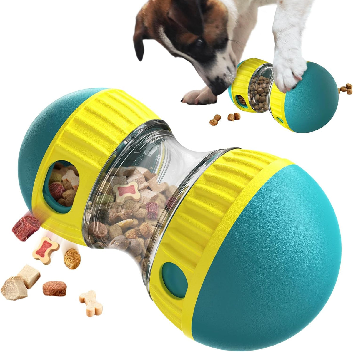 Dog Puzzle Toy Adjustable Treat Dispensing Ball Food Dispenser Tough Slow Feeder Puppy Enrichment Training Toy Pet Interactive Chase Toys for Small Medium Large Dogs to Keep Them Busy, Green