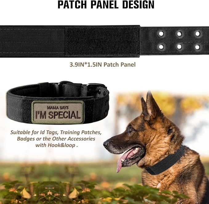 Tactical Dog Collar Military Adjustable Dog Collars Soft Nylon Training Collar with Patch Heavy Duty Metal Buckle Collars for Medium Large Dogs (Light Pink, M)