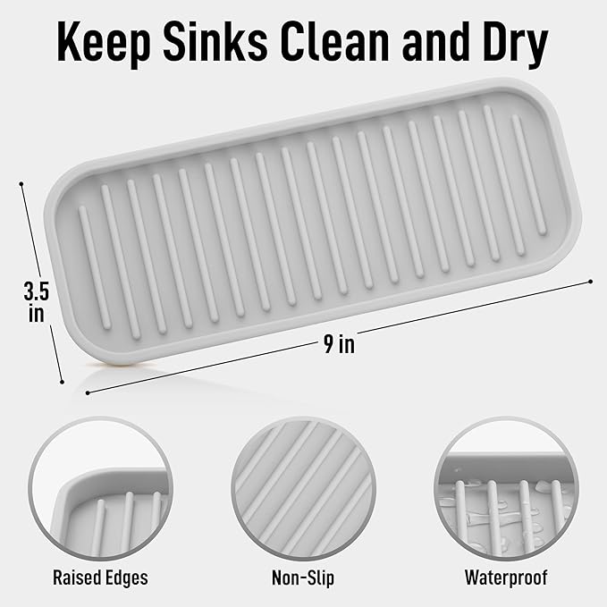 Zulay Kitchen (9x3.5) Silicone Sponge Holder for Kitchen Sink - Flexible Multipurpose Soap Tray - Sink Organizer for Kitchen, Bathroom, Makeup, Trinkets & More (White)