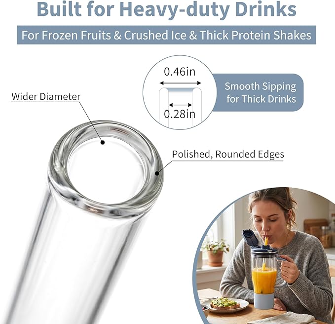 Replacement Glass Straw Compatible with Ninja BlendBOSS Smoothie Blender Travel Tumbler, Reusable & Durable Clear Straw with Cleaning Brush Fit for Ninja BlendBOSS 26oz Cup (1 Pack)