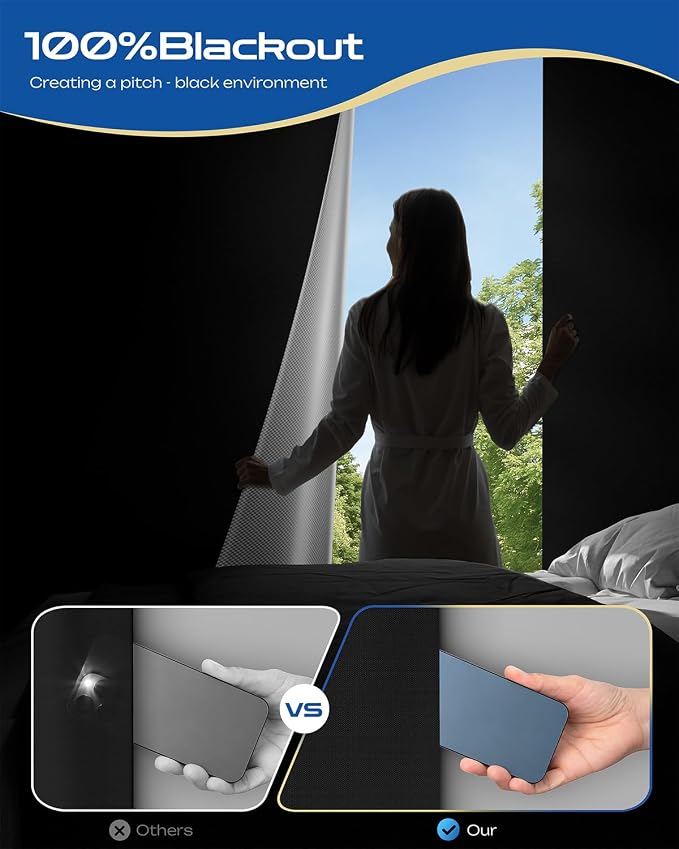 27" W x 64" L 100% Blackout Curtains, Total Darkness No-Drill Black Out Window