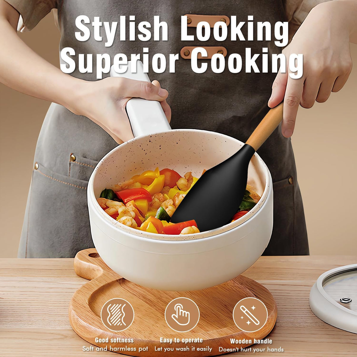 AVGPD Silicone Cooking Utensils Set with Wooden Handles – BPA‑Free