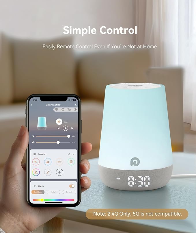 Dreamegg Nite 1 - Baby Sound Machine, Sleep Trainer, Night Light for Kids, Ok to Wake Alarm Clock, 34 Soothing Sounds, App Control, White Noise Sound Machine for Baby Kids Nursery(Sleepy Ellie)