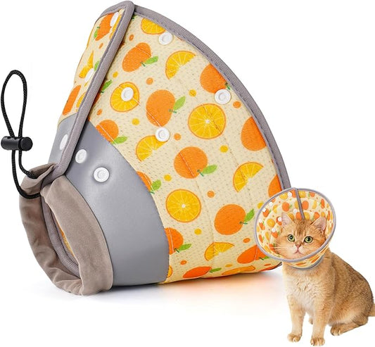 Avont Cat Cone Collar Soft to Stop Licking, Adjustable Foldable Lightweight Kitten Recovery Collar After Surgery for Small Dogs, Elizabeth Cone of Shame Alternative -Orange(M)