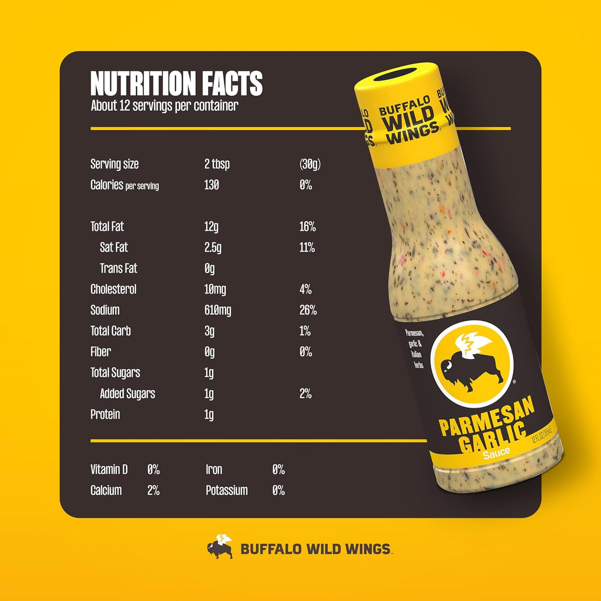 Buffalo Wild Wings Parmesan Garlic Sauce, 12 fl. oz., Perfect Dipping Sauce, Chicken Marinade, Chicken Parmesan Topping and Wing Seasoning, Made with Italian Herbs