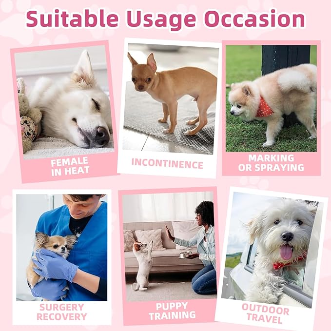 Disposable Dog Diapers Female 90 Count Doggie Diapers for Female Dogs (Waist 16-23.5 in XL) Super Absorbent Extra Large Dog Pads for Heat Excitable Urination or Incontinence - Pink