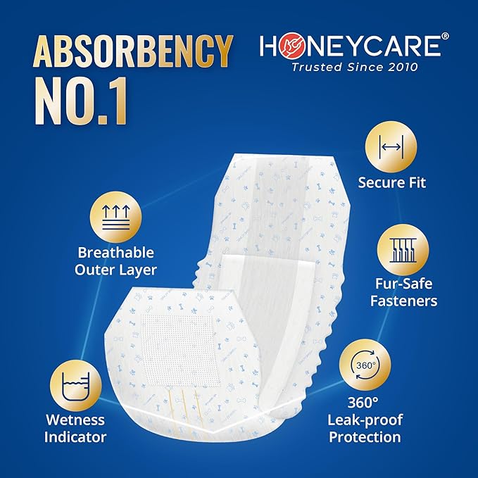 HONEY CARE All-Absorb A26 Male Dog Wrap, 50 Count, Small