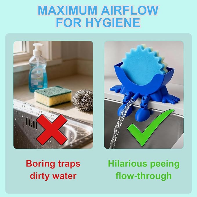 Cute Hanging Sponge Holder with Drainage, 3D Printed Sink Rack with Legs and Handles, 3D Printing Funny Countertop Sponge Holders for Kitchen Sink Draining (Purple)