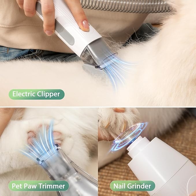Afloia 6-in-1 Dog Grooming Kit, Pet Grooming Vacuum for Shedding, Dog Hair Vacuum with Clipper Nail Trimmer Grinder, Pet Brush Groomer at Home, Low Noise Cats Hair Remover, 1.5L Dust Cup, Green