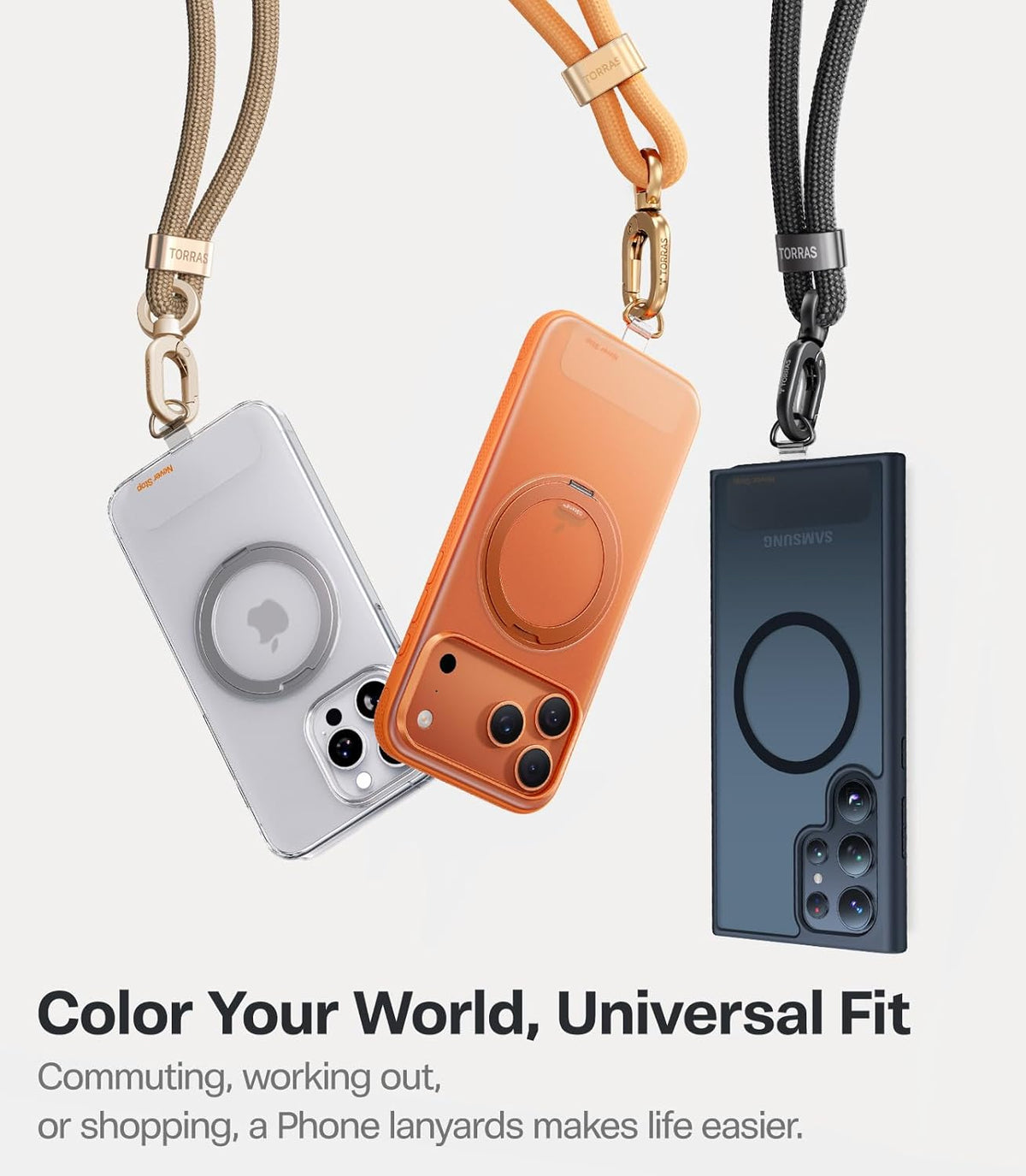 TORRAS Phone Lanyard Crossbody with 2 Phone Tabs, Adjustable Anti Theft Phone Strap for All Phones, Premium Metal Buckles, Skin-Friendly, Universal Cell Phone Neck lanyard for Travel Essentials, Black