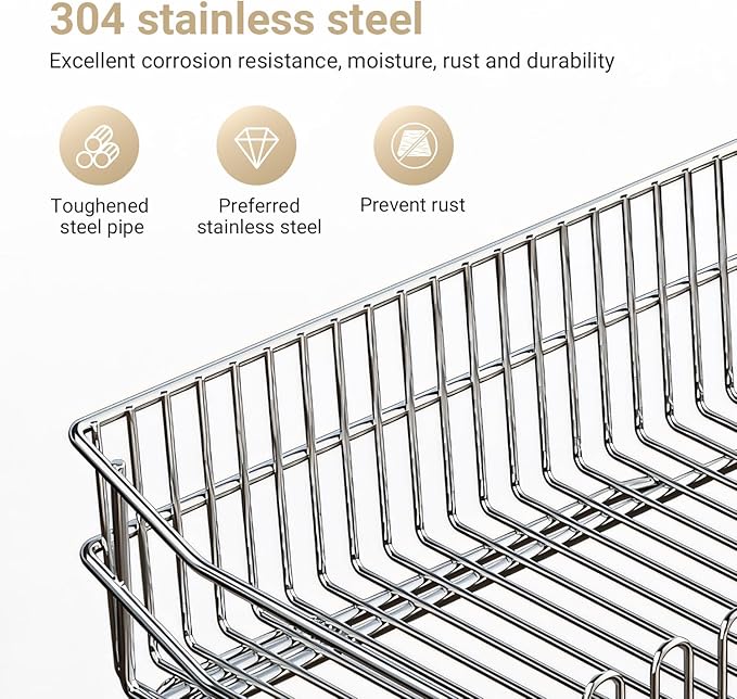 304 Stainless Steel Over Sink Counter Top Perfect Dish Drainer, Extendable Drainage Basket Drying Rack for Fruit, Vegetables, and Dishes - Corrosion-Resistant, Space-Saving