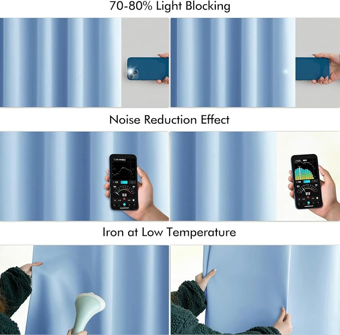 MIULEE Sky Blue Back Tab Blackout Curtains 108 Inch Long 2 Panels Set