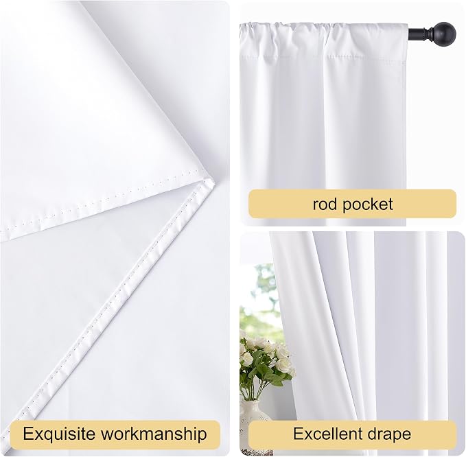 NICETOWN Bedroom 100% Blackout Curtains, 2 Panels, 34 by 72, Snow White
