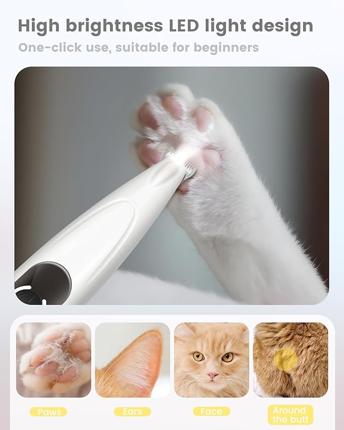 Dog Grooming Kit with LED Display, 35dB Ultra-Low Noise Dog Paw Trimmer, Cordless Hair Trimmer for Paws, Ears, Face, Rump with LED Light