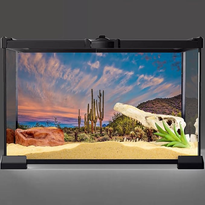 AWERT 48x20 inches Terrarium Background Blue Sky Cloud Huge Cactus Oasis Gobi Reptile Habitat Background Vinyl