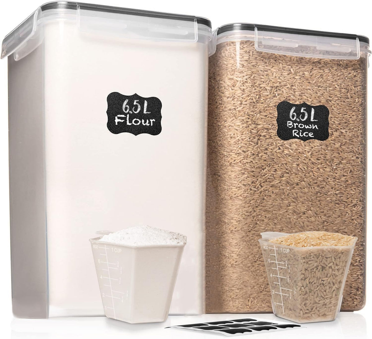 WHITE FEATHER SUPPLIES 2 PC [6.5L / 220 Oz] Large Food Storage Containers with Lids Airtight - BPA Free Clear Plastic Kitchen and Pantry Storage Containers, Bulk Storage for Cereal, Flour, Sugar, Rice