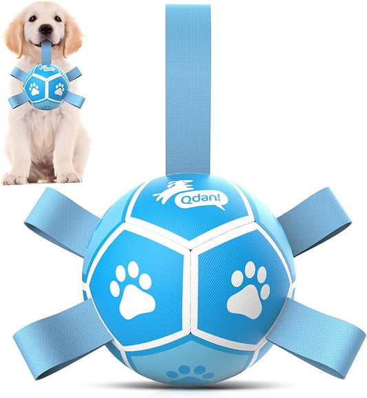 QDAN Dog Toy Balls, Dog Soccer Ball with Straps, Outdoor Dog Toys, Pet Training Soccer for Small Medium (5 Inch)