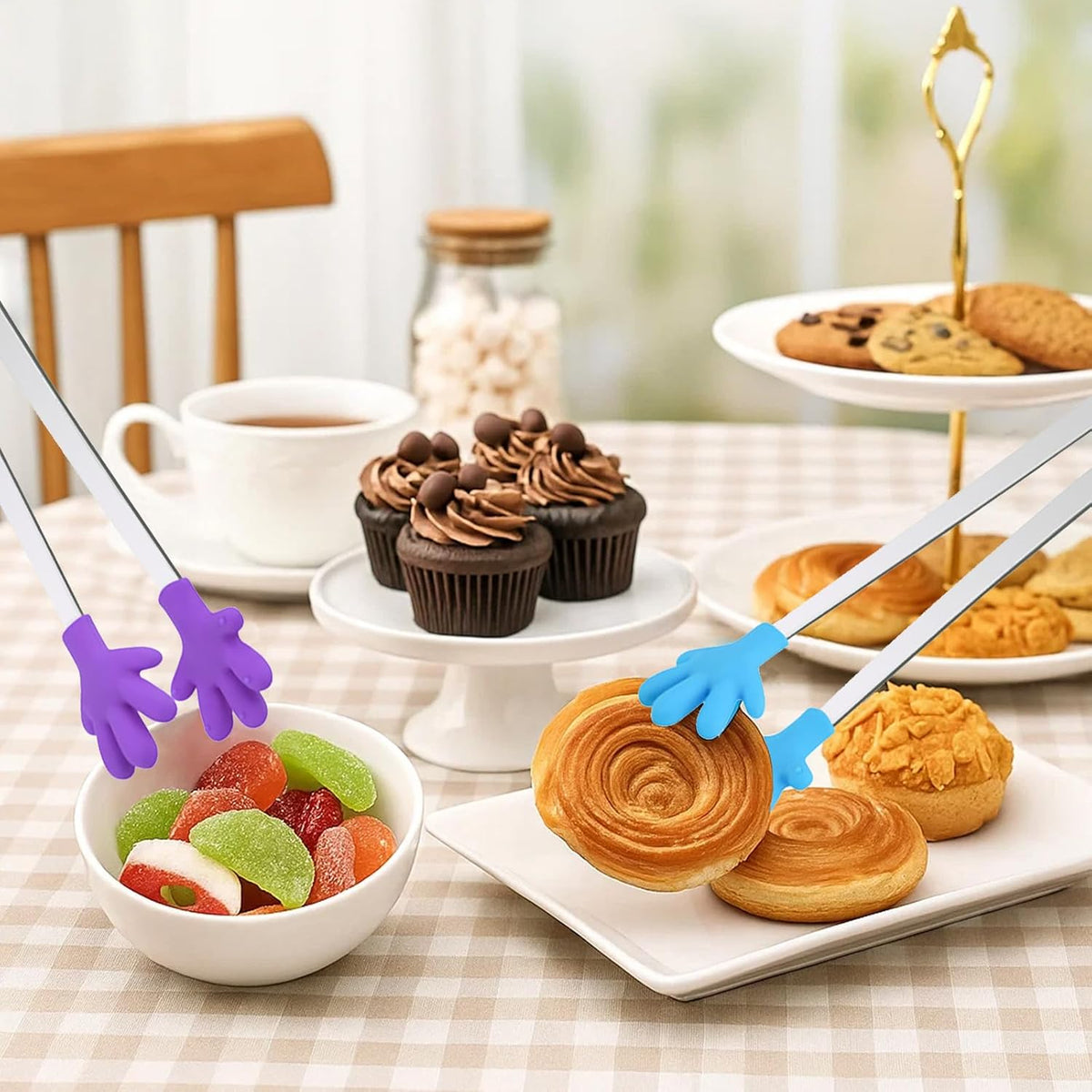 Shindel Small Tongs, 5.1" Mini Metal Tongs for Serving Food, Cute Kitchen Tool for Candy, Snacks, Chips, Cookies, Appetizers, Fruit, Pickles & Ice Cubes, Great for Party, Buffet & Dessert Table