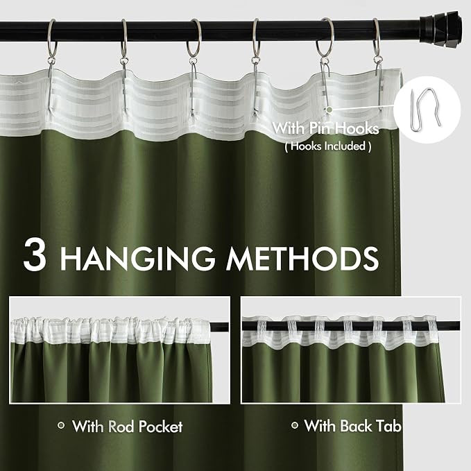 MIULEE Olive Green Back Tab Blackout Curtains 84 Inch Length 2 Panels Set