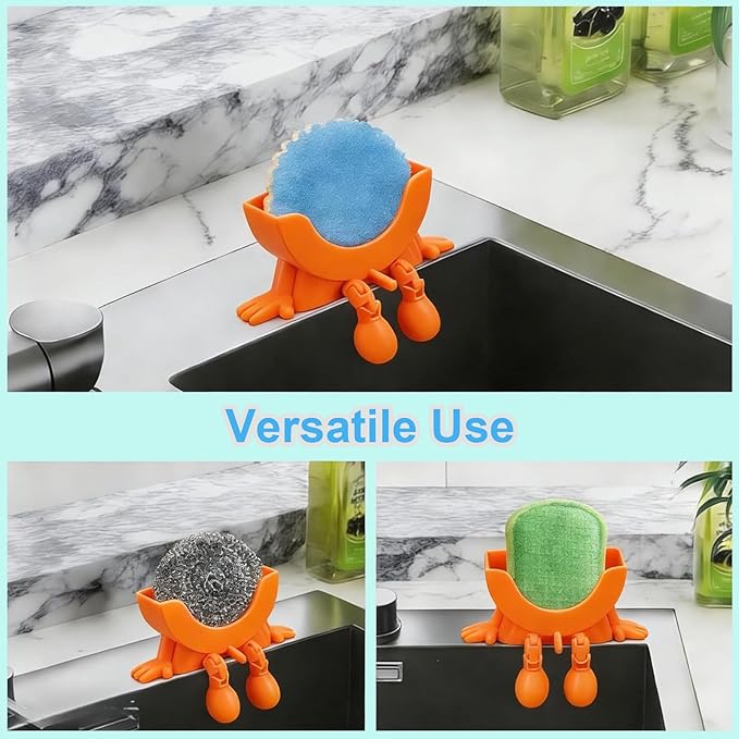 Cute Hanging Sponge Holder with Drainage, 3D Printed Sink Rack with Legs and Handles, 3D Printing Funny Countertop Sponge Holders for Kitchen Sink Draining (Yellow)