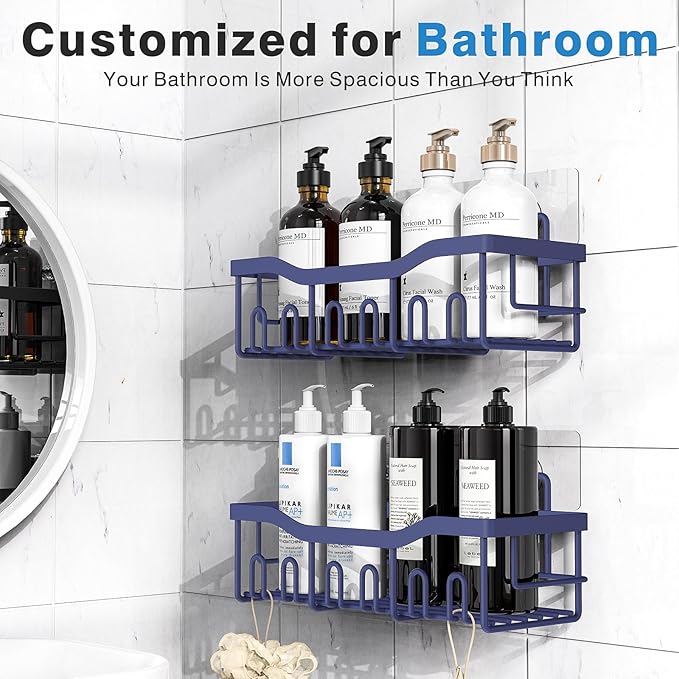 EUDELE 2 Pack Shower Caddy, Adhesive Organizer for Bathroom & Kitchen Storage, No Drilling, Rustproof Stainless Steel Shelf Organizer