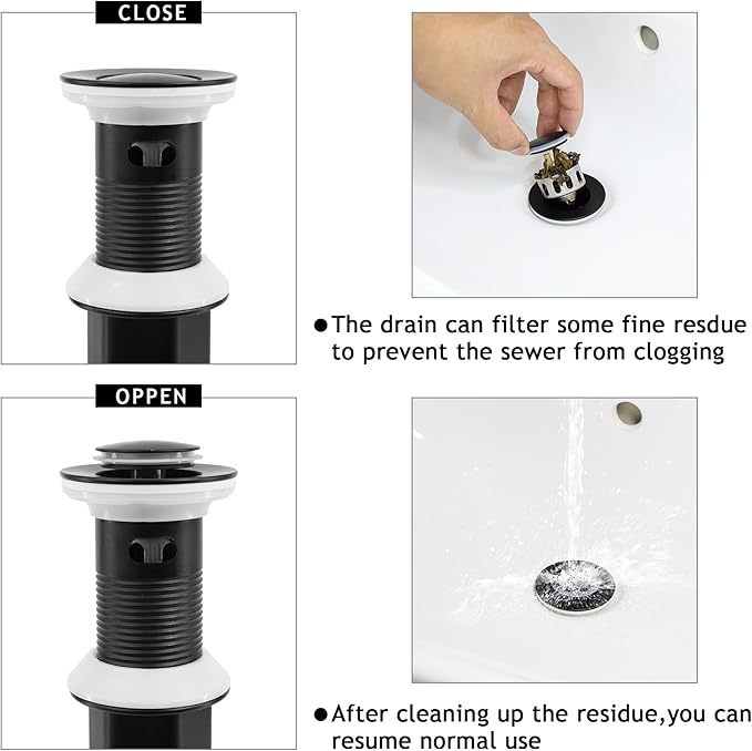 Bathroom Sink Drain,5 Pack Drain Stopper with Overflow,Small Cap Pop Up Drain Assembly with Detachable Strainer Basket,Built-in Anti-Clogging, Stainless Steel Nut Matte Black