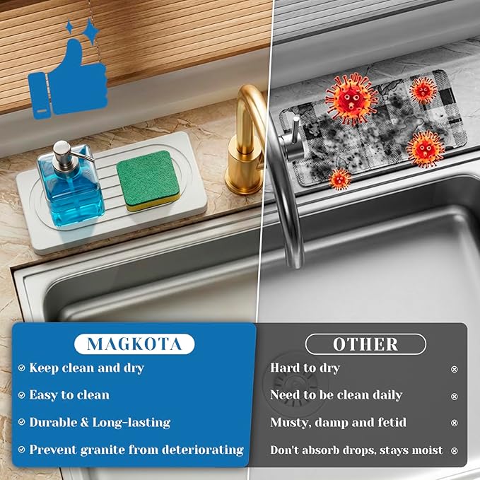 Water Absorbing Stone Tray, Bathroom Kitchen Soap Tray, Stone Drying Mat for Kitchen Counter Faucet, Vanity Sink Caddy Bar Coaster, Countertop Fast Drying Counter Trays, Diatomite Stone Sink Trays