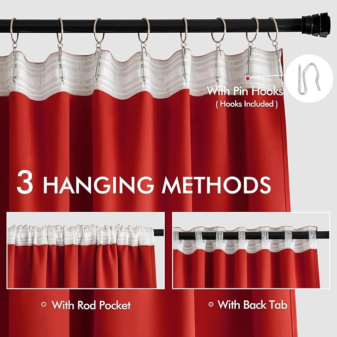 MIULEE Christmas Red Back Tab Blackout Curtain 96 Inch Long 2 Panels Set