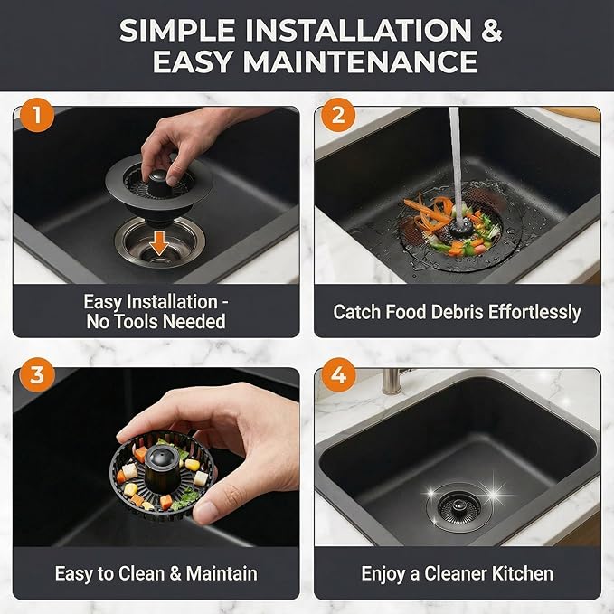Kitchen Sink Stopper, 3 in 1 Pop Up Kitchen Sink Drain Strainer, with an Extra Basket Strainer, Sink Drain Stopper for US Standard 3-1/2 Inch, Brass Material Electroplate (Black 2pcs)
