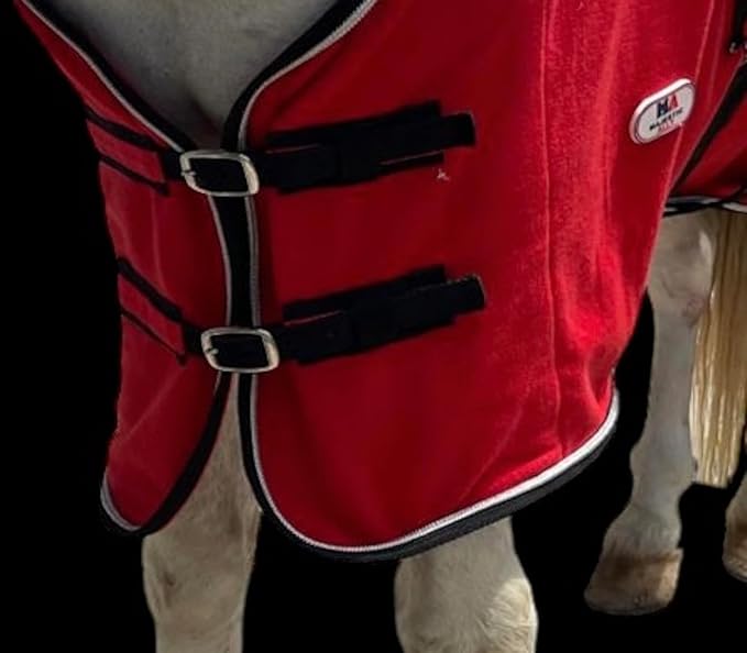Majestic Ally Anti Pill Fleece Horse Blanket/Sheet with Silver Braided Rope (Red, 74)