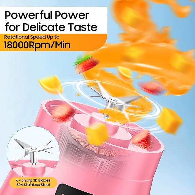 Portable Blender Personal Size Blender - 12 Oz BPA Free Travel Cup Make Smoothies and Shakes, Cordless USB Rechargeable, Lightweight Suit in Travel/Gym/Office
